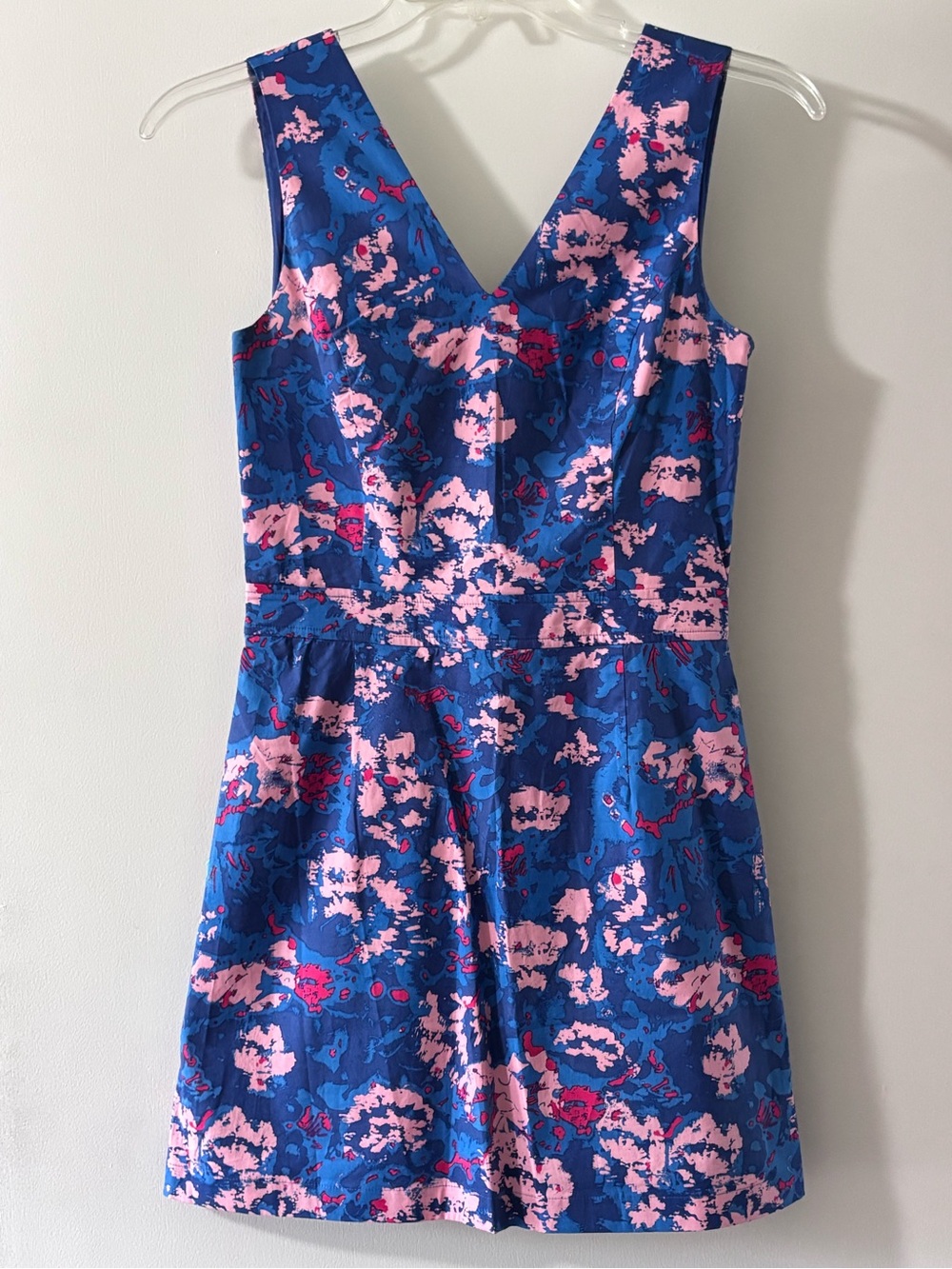 Armani Exchange Blue Pink Abstract Print Cutout V-Neck Dress Size 4